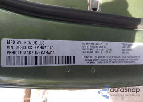 2021 Dodge Charger R/T Rwd z USA, uszkodzony, nr VIN 2C3CDXCT7MH671140